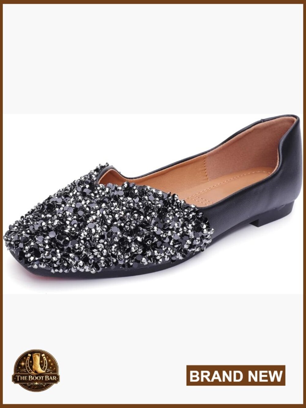 Women's Rhinestone Ballet Flats Square Toe Slip On Wedding Dress Shoes